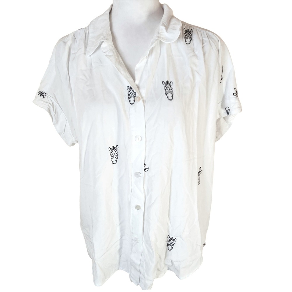 Jane + Delancey Zebra Button Up Blouse Women's Large Whimsical Office Minimalist